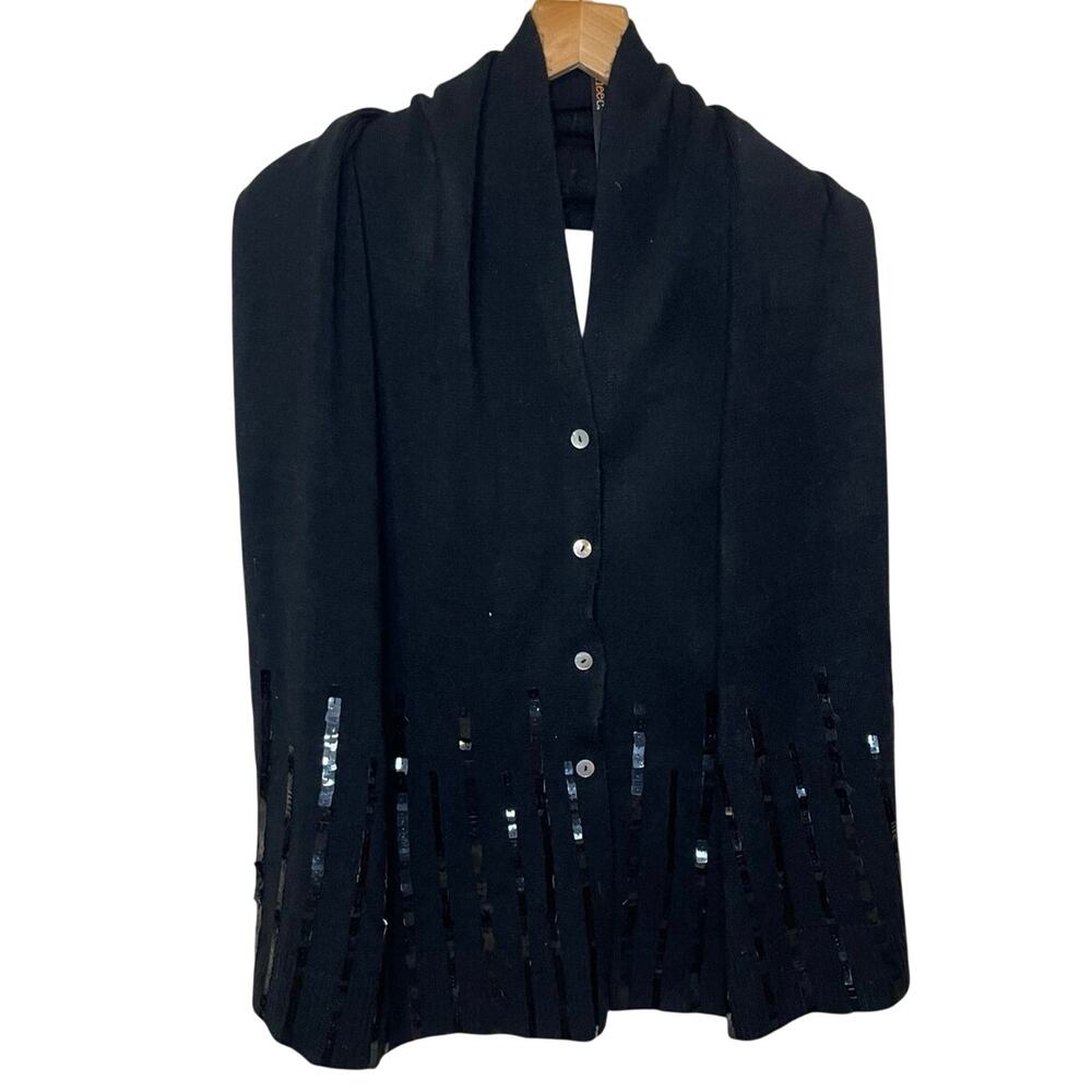 Renee C. By So Cool 100% Cashmere Black Sequin Button Up Neck Scarf Whimsy Goth